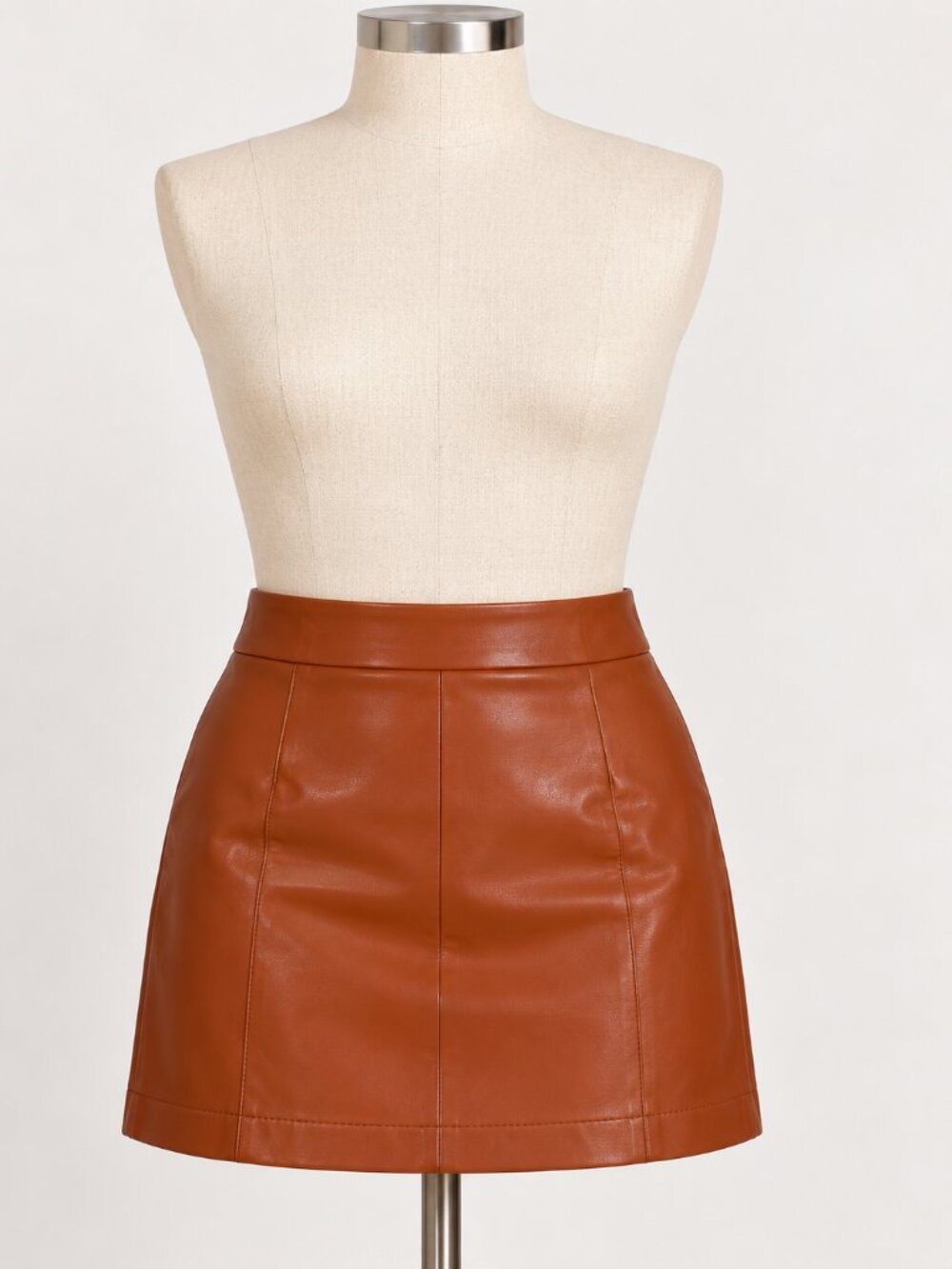 Shinestar Women’s M Brown Faux Leather Mini Skirt Back Slit Zip